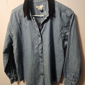 Talbots Blue Denim Shirt with Black Velvet Collar